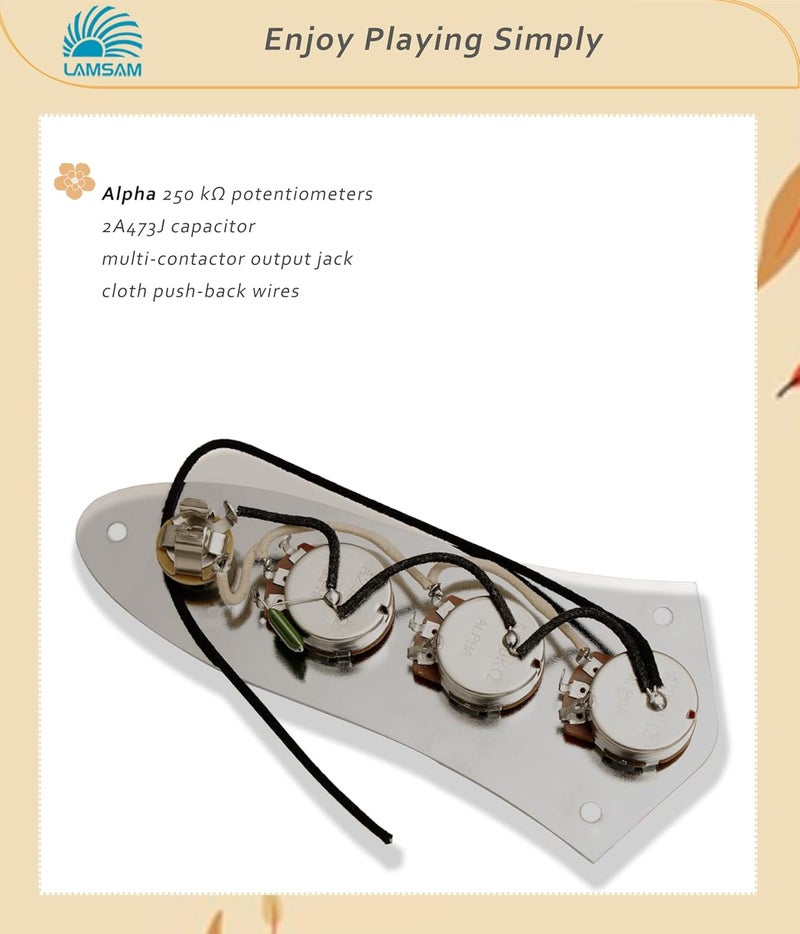 LAMSAM Store 𝙋𝙧𝙚𝙬𝙞𝙧𝙚𝙙 𝘾𝙤𝙣𝙩𝙧𝙤𝙡 𝙋𝙡𝙖𝙩𝙚 for Jazz Bass Guitar, Loaded Guitar Control Board Wired with Alpha Potentiometers Full Contact Output Jack, As Luthier's Replacement Parts, Chrome-02 - Image 3